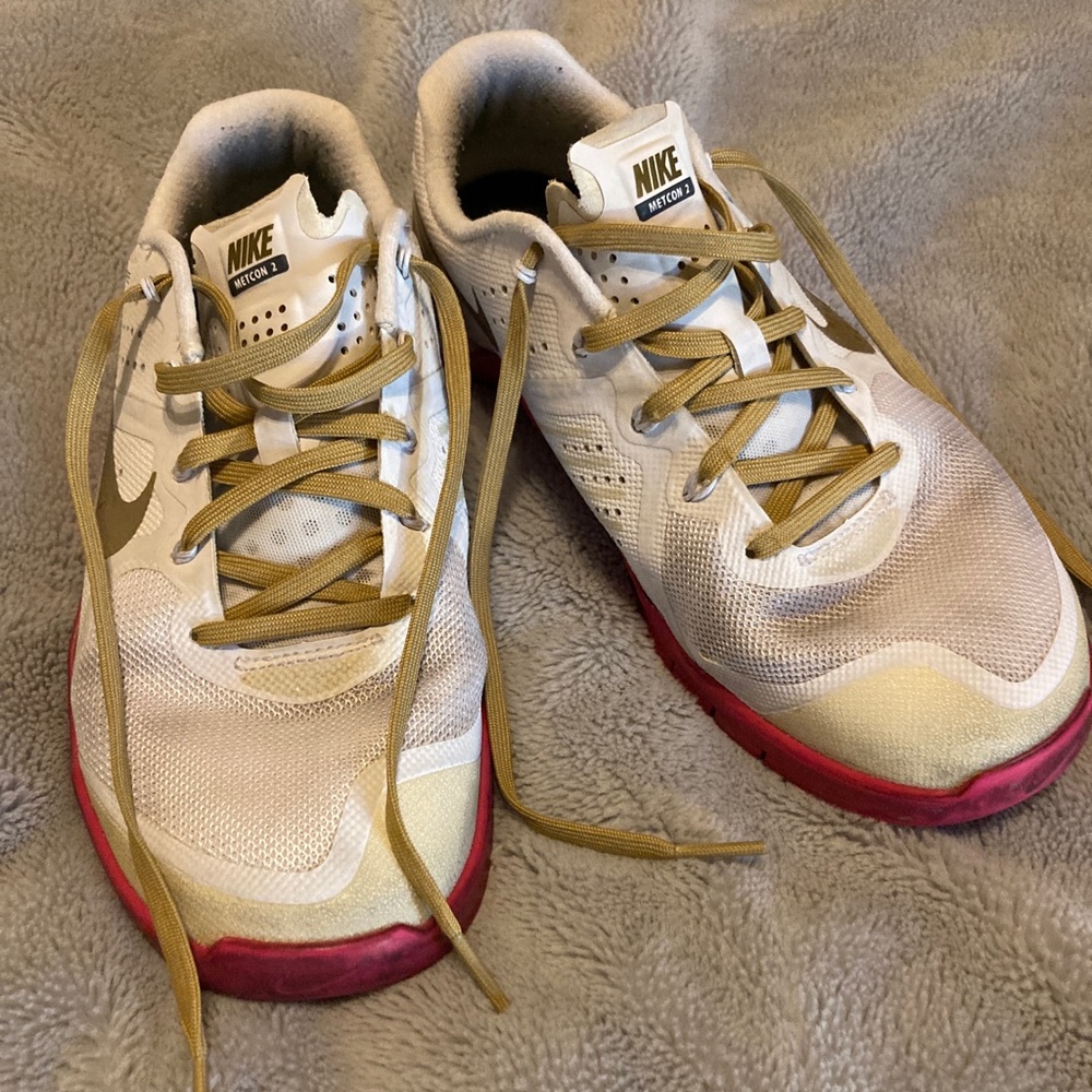 Nike Women’s Athletic Shoes White with Pink and Gold Accents